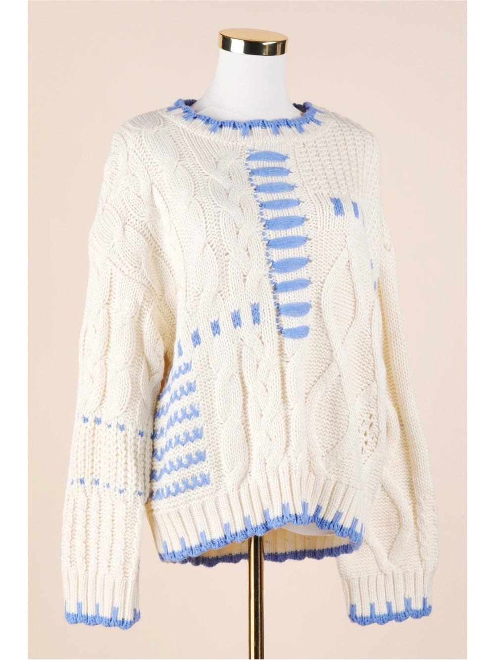 Sz M Altar’d State Coastal Cream Cable Knit Tonal Stitch Pullover Sweater NWT